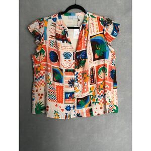 Sugarlips Postcard Print Top Women's 1X Short Sleeve NEW